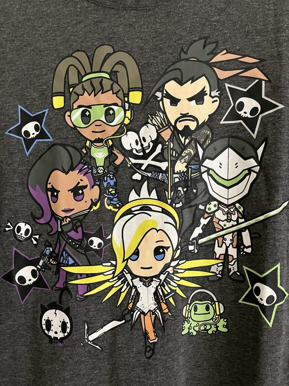 Tokidoki x Overwatch T Shirt Large Gray Mercy Genji Hanzo Sombra NYCC NWT